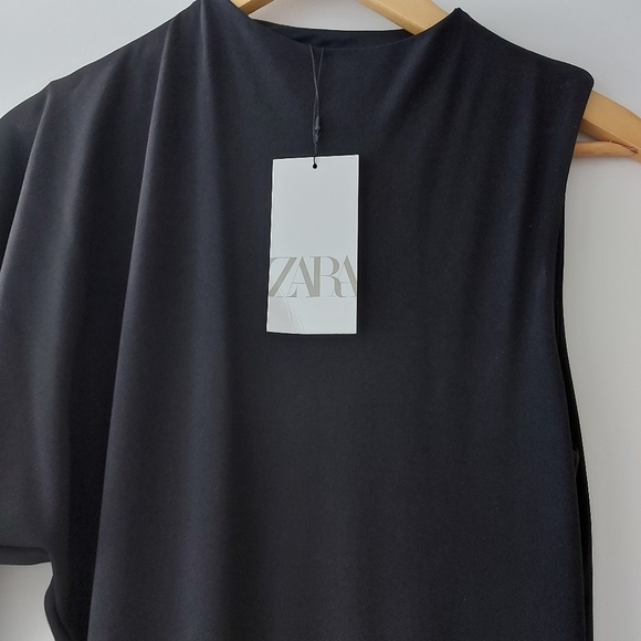 Zara Asymmetric Elegant Black Knit Midi Dress - Picture 12 of 13